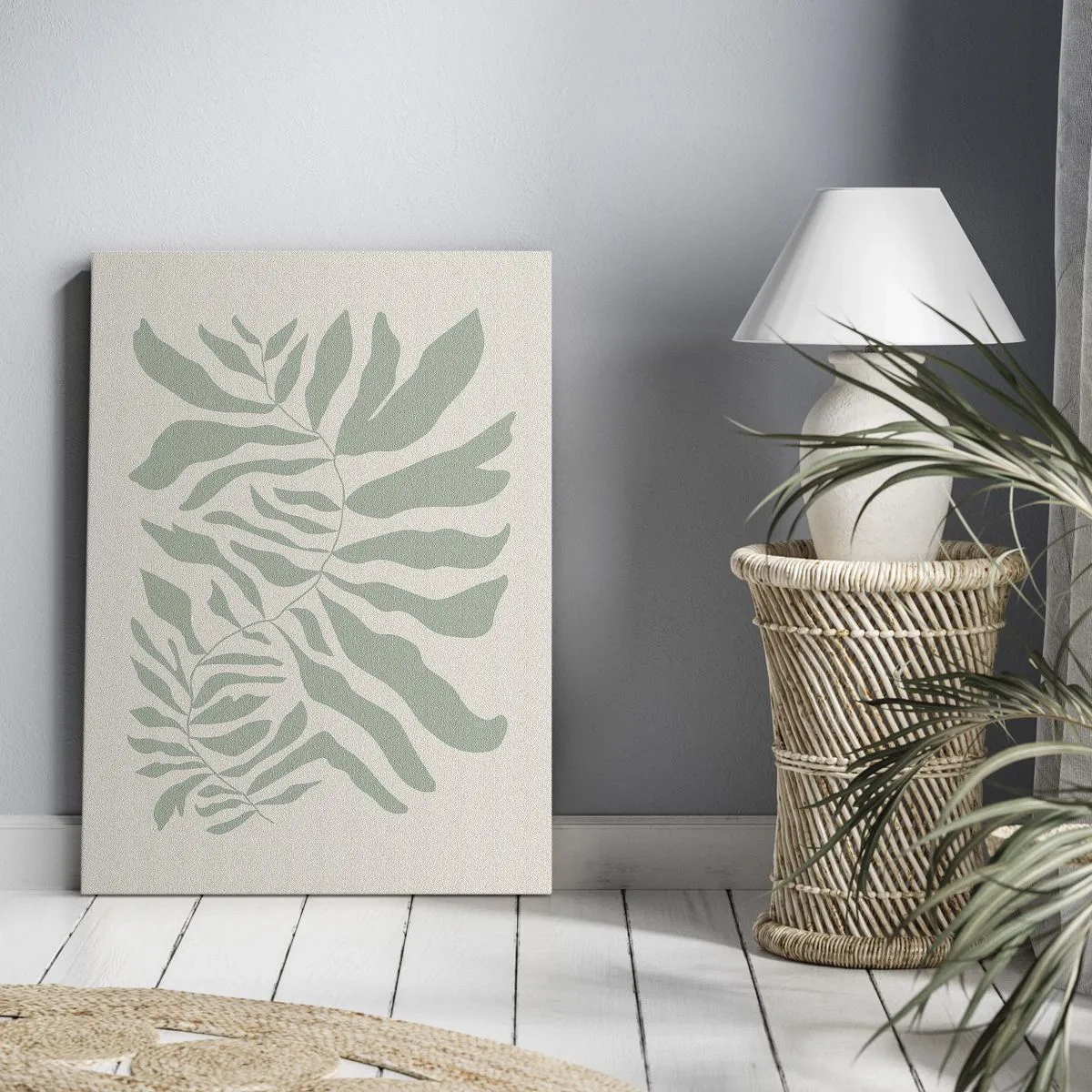 Lærredstryk - Billede på lærred - Smaragdgrøn gren - 65x120 cm