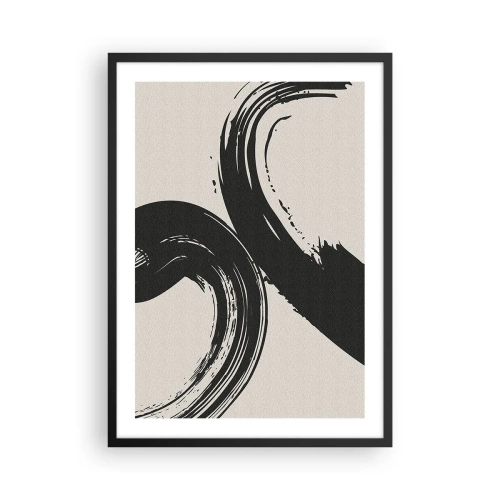 Plakat i sort ramme - Dynamiske penselstrøg på en beige baggrund - 50x70cm - Fejende og cirkulær - Moderne vægdekoration til stue og soveværelse ARTTOR