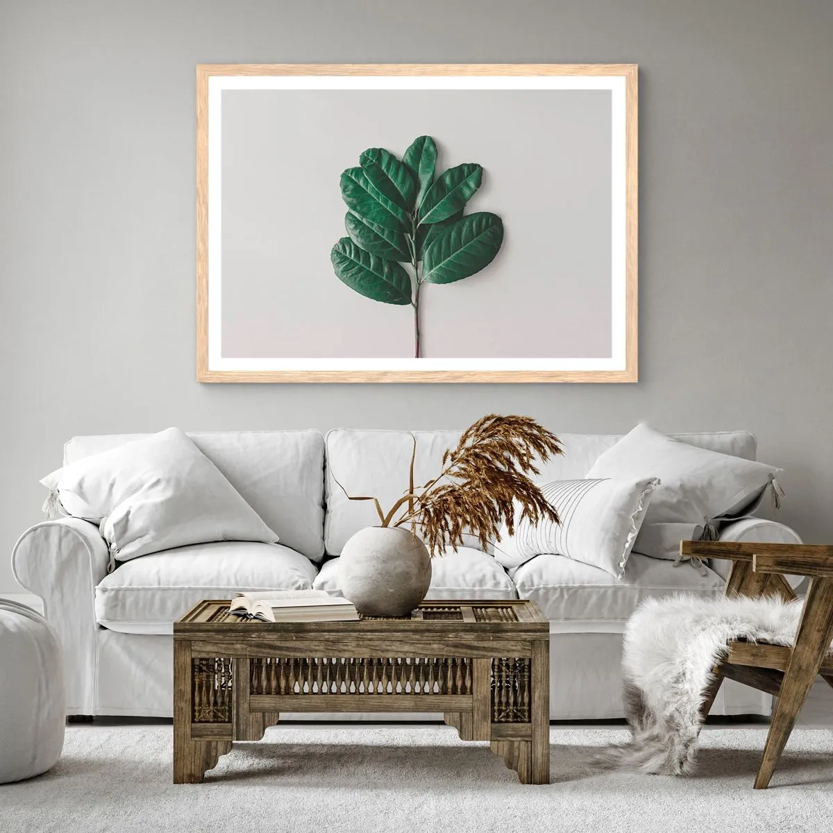 Plakat i ramme af lyst egetræ - Tegning af selve naturen - 70x50 cm