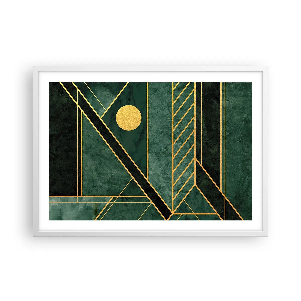 Plakat i hvid ramme - Dynamikken i guld og azurblå - 70x50 cm