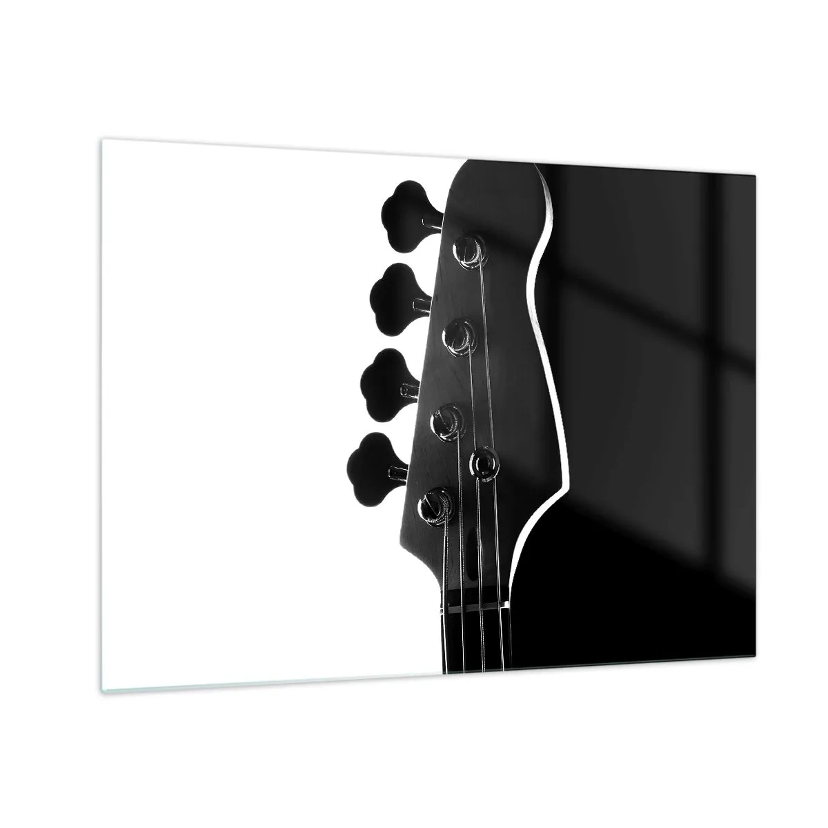Billede på glas - Sort og hvid basguitarhoved med skygge - 70x50cm - Stilhed i klipper - Moderne vægdekoration til stue og soveværelse ARTTOR