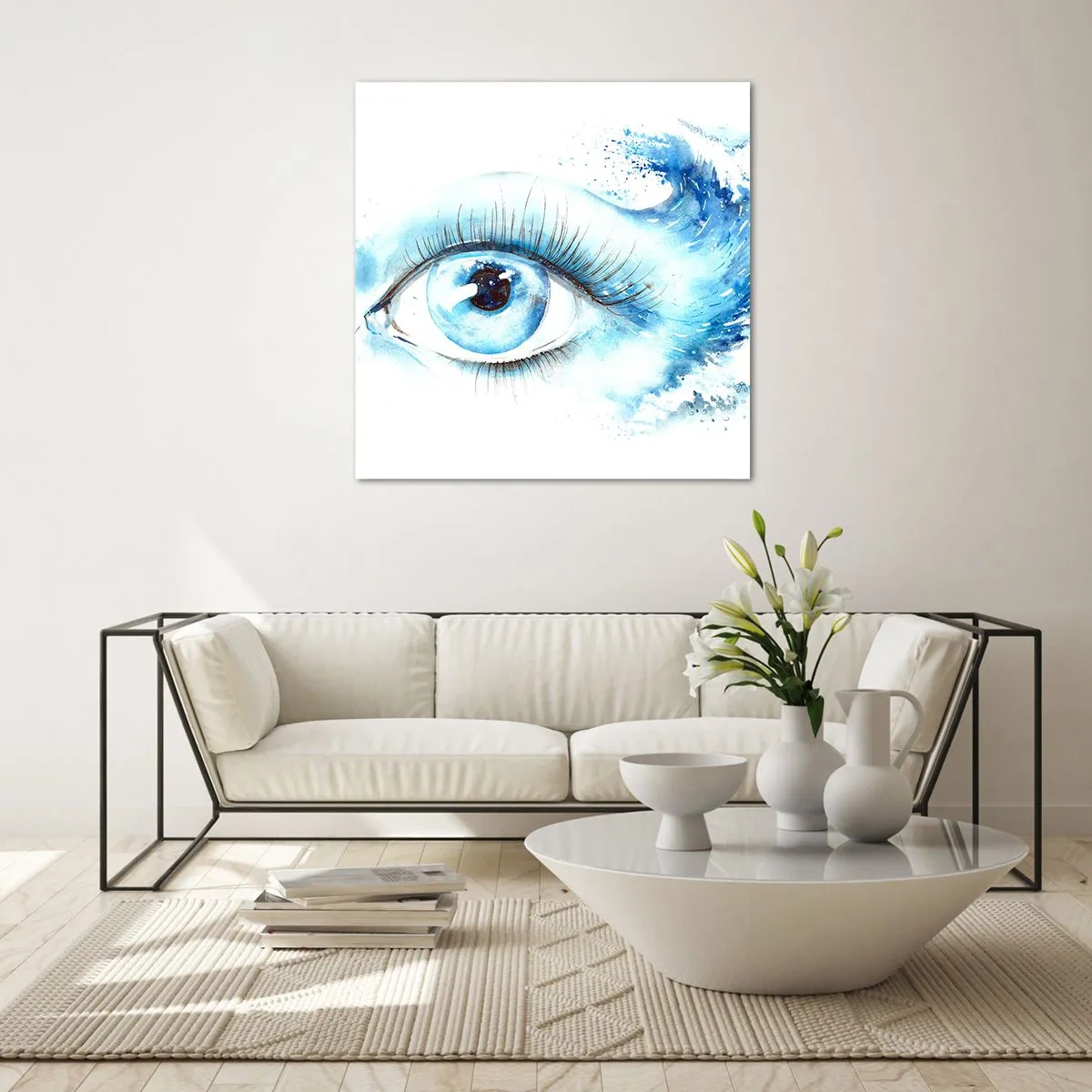 Billede på glas - Fordyb dig i det blå i dit blik - 40x40 cm
