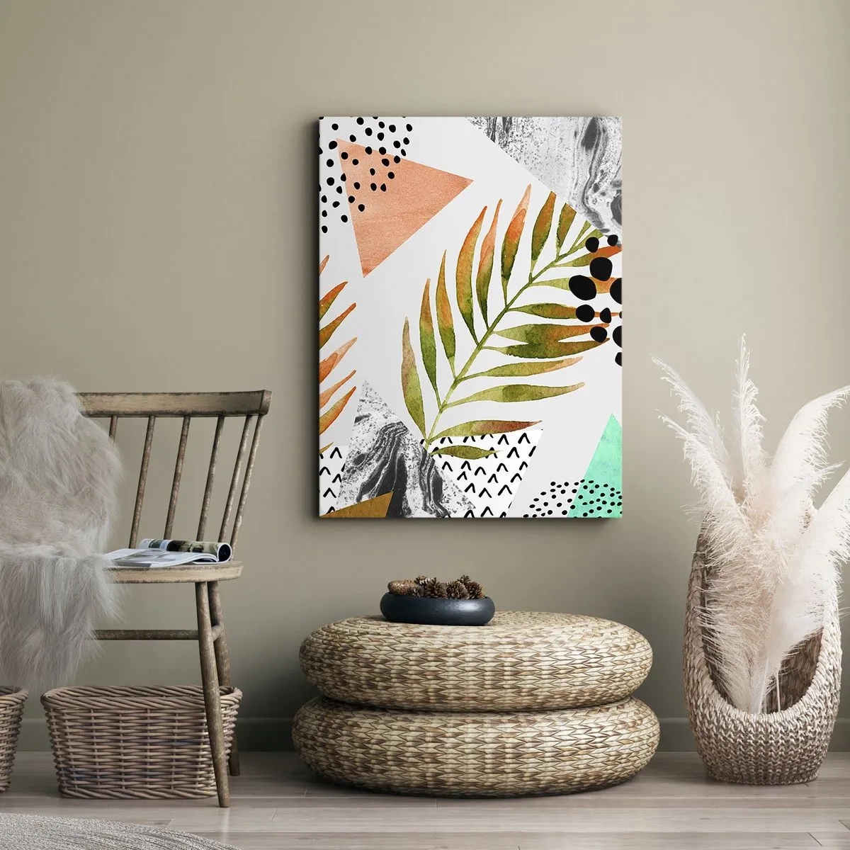 Lærredstryk - Billede på lærred - Dekoration med palmeblade - 50x70 cm