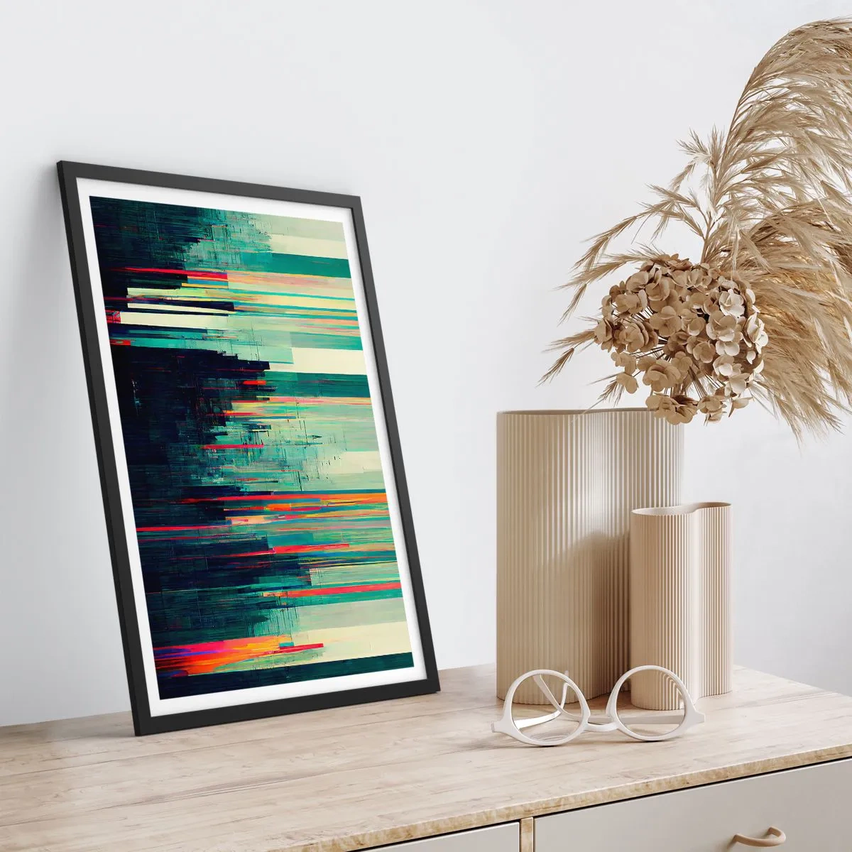 Plakat i sort ramme - Moderne abstraktion med geometriske linjer - 50x70cm - Futuristisk by - Moderne vægdekoration til stue og soveværelse ARTTOR