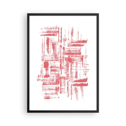Plakat i sort ramme - Røde geometriske linjer på en hvid baggrund - 50x70cm - Rød by - Moderne vægdekoration til stue og soveværelse ARTTOR