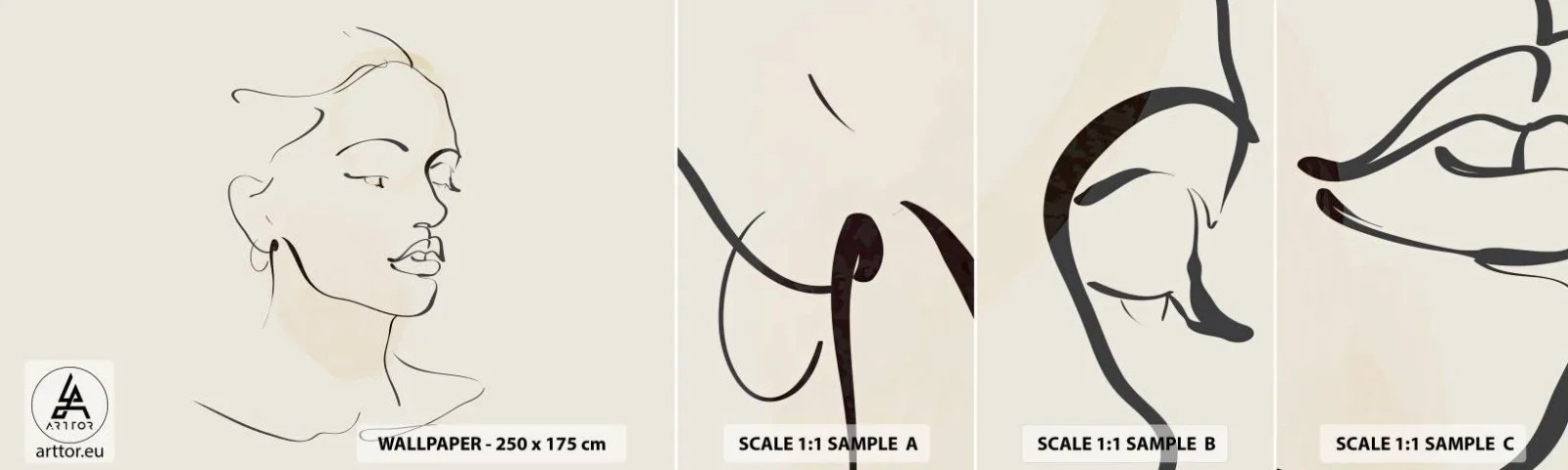 Prøve Fototapet Selvklæbende Deluxe Sticker - En bestemt linje - Abstraktion, Kvindens ansigt, Lineart - 100x30 cm