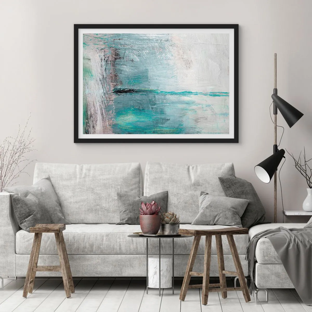 Plakat i sort ramme - Horisontalt med blå farve - 40x30 cm