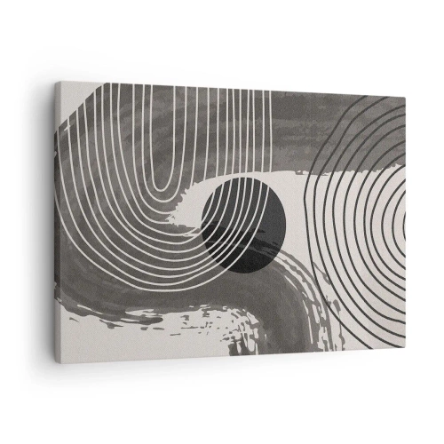 Lærredstryk - Billede på lærred - Geometriske linjer og ovaler i monokromatiske nuancer - 70x50cm - Oval vinder - Moderne vægdekoration til stue og soveværelse ARTTOR