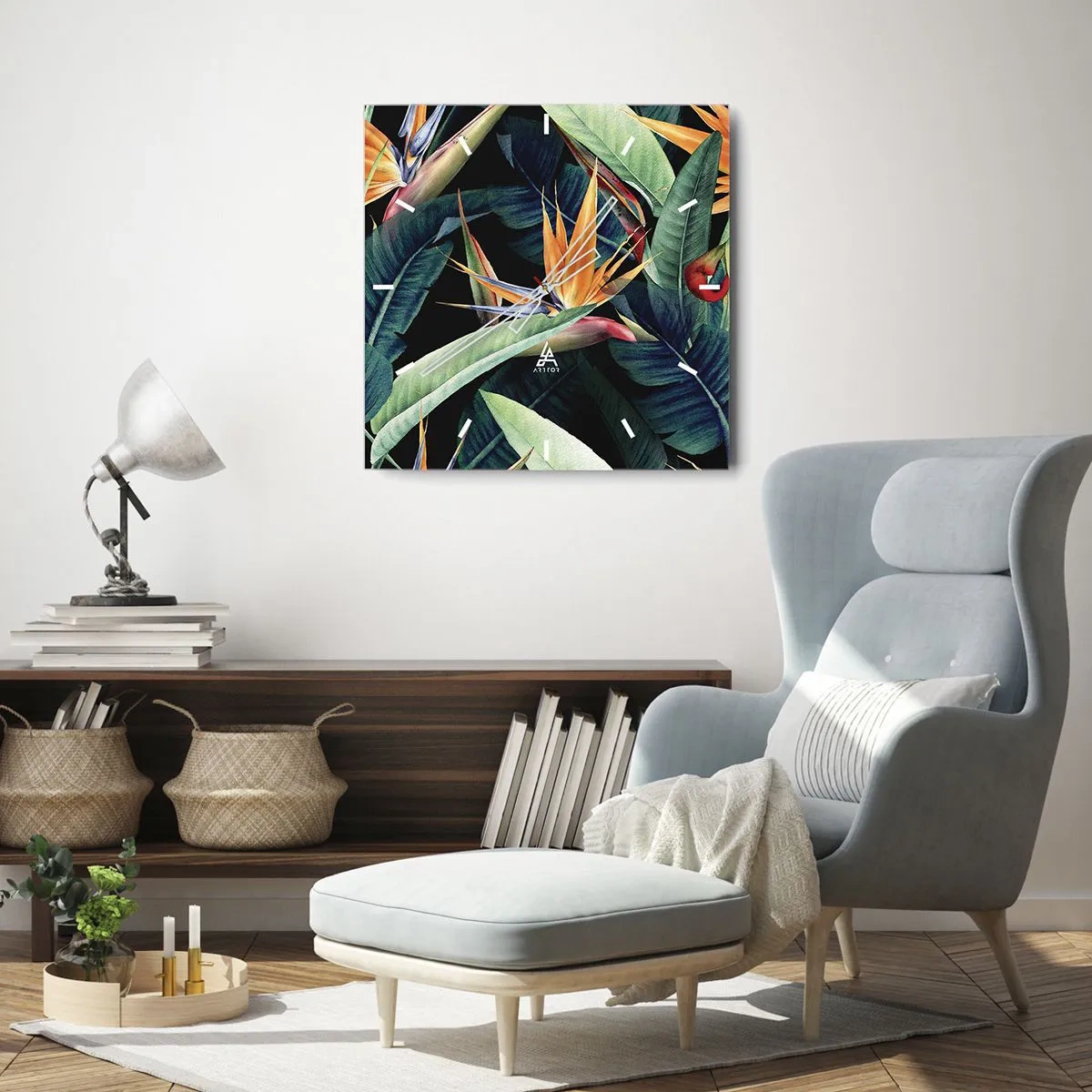 Vægur, Uret - Flammeblomster i troperne - 40x40 cm