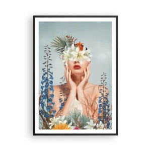Plakat i sort ramme - Kvinde blomst - 70x100 cm