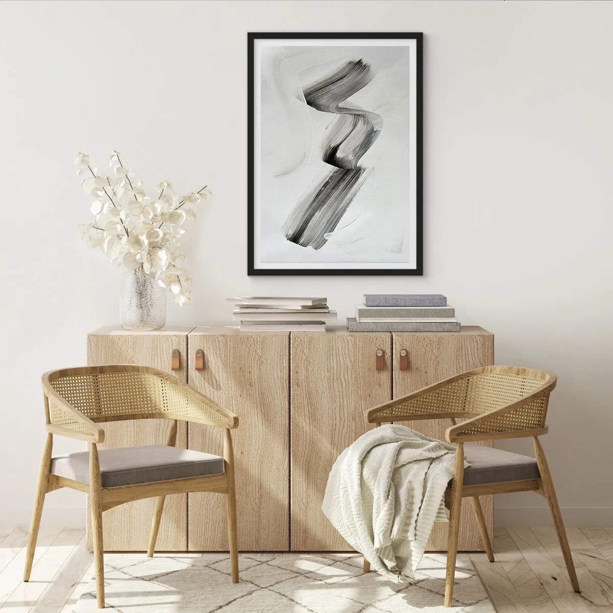 Plakat i sort ramme - Minimalistisk sort-hvid pensel - 50x70cm - Bare for sjov - Moderne vægdekoration til stue og soveværelse ARTTOR