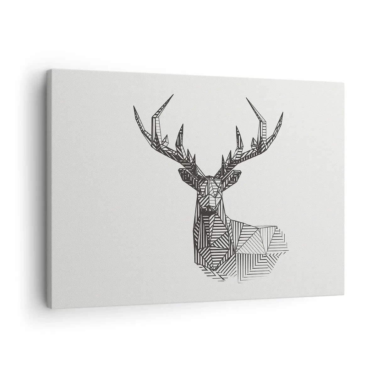 Lærredstryk - Billede på lærred - Geometrisk billede af en hjort i minimalistisk sort-hvid stil - 70x50cm - Hjorte i kubistisk stil - Moderne vægdekoration til stue og soveværelse ARTTOR