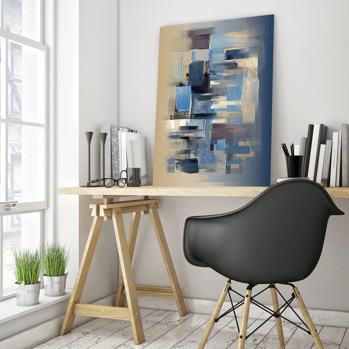 Billede på glas - Blå konstruktion - 70x100 cm