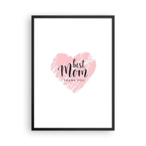 Plakat i sort ramme - Lyserødt hjerte med tekst på en hvid baggrund i minimalistisk stil - 50x70cm - Altid det rette øjeblik - Moderne vægdekoration til stue og soveværelse ARTTOR