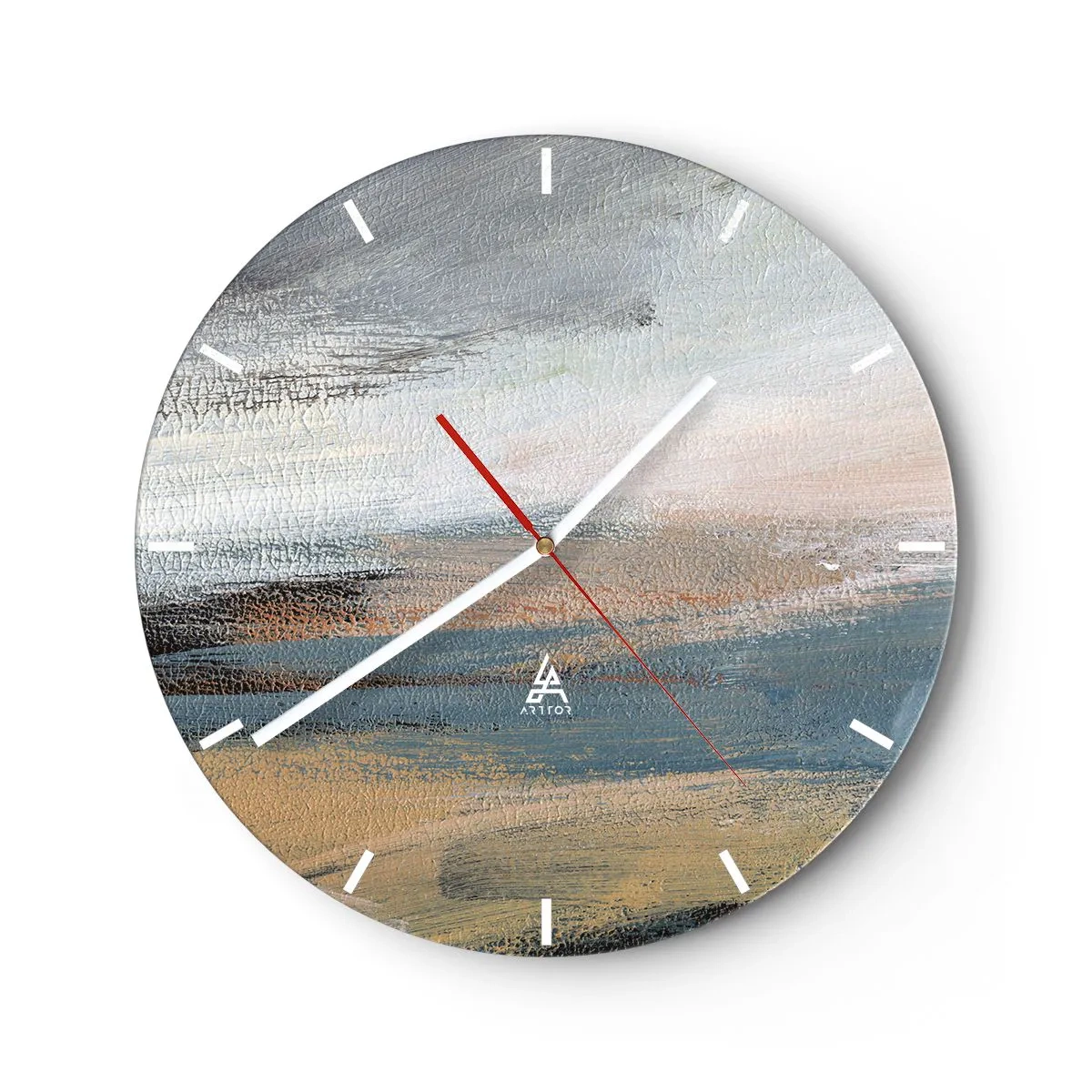 Vægur, Uret - En malerisk abstraktion, der ligner et landskab i kølige toner. - 30x30cm - Abstraktion: nordligt landskab - Moderne vægdekoration til stue, køkken og soveværelse ARTTOR