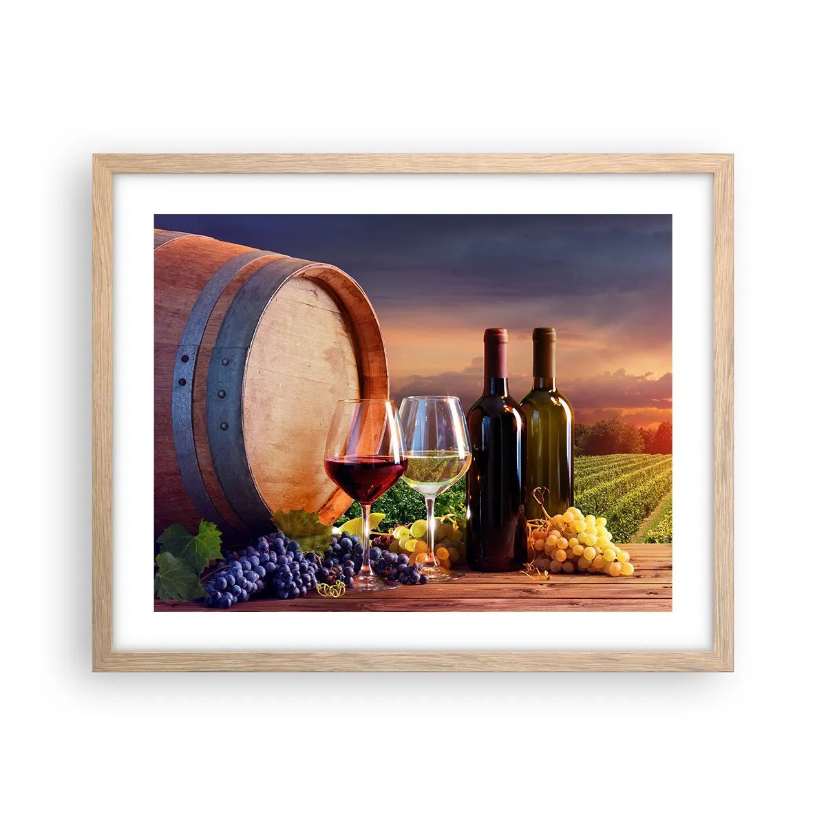 Plakat i ramme af lyst egetræ - Livet har smag her - 50x40 cm