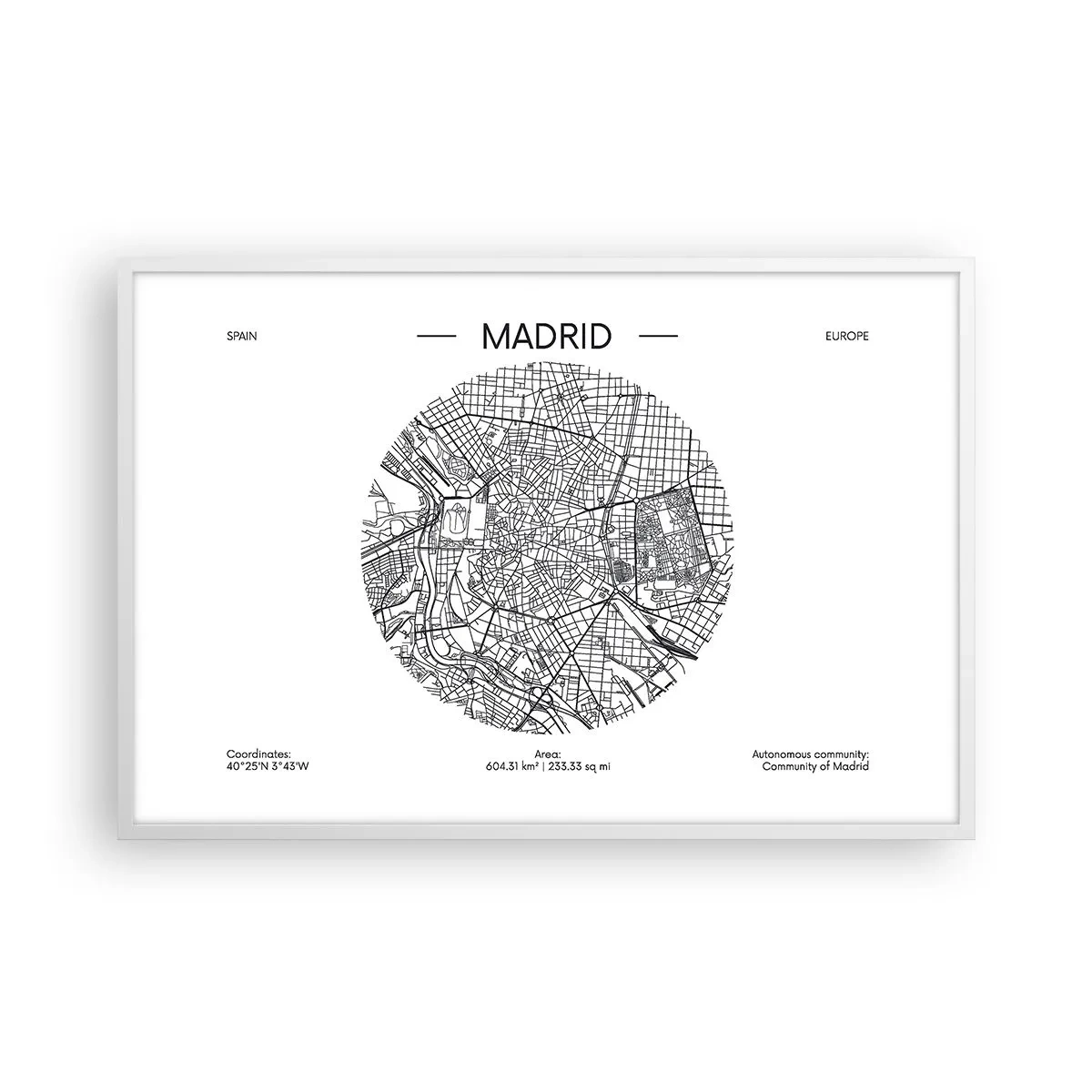 Plakat i hvid ramme - Madrids anatomi - 91x61 cm