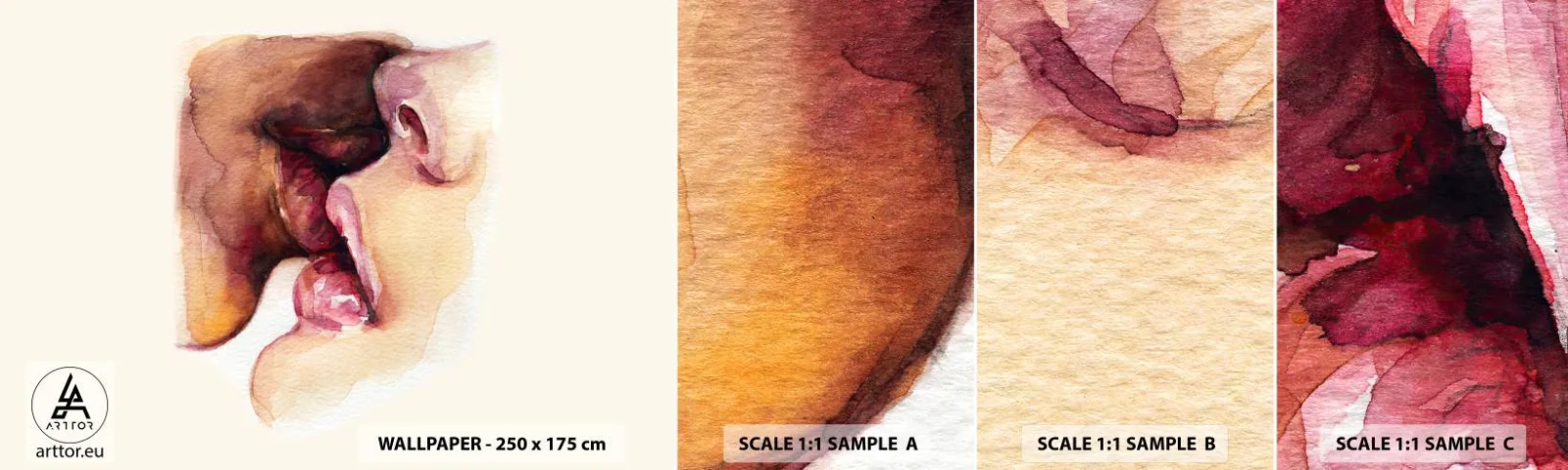 Prøve Fototapet Selvklæbende Deluxe Sticker - Som nat og dag, jord og himmel - Abstraktion, Kys, Forelsket par - 100x30 cm