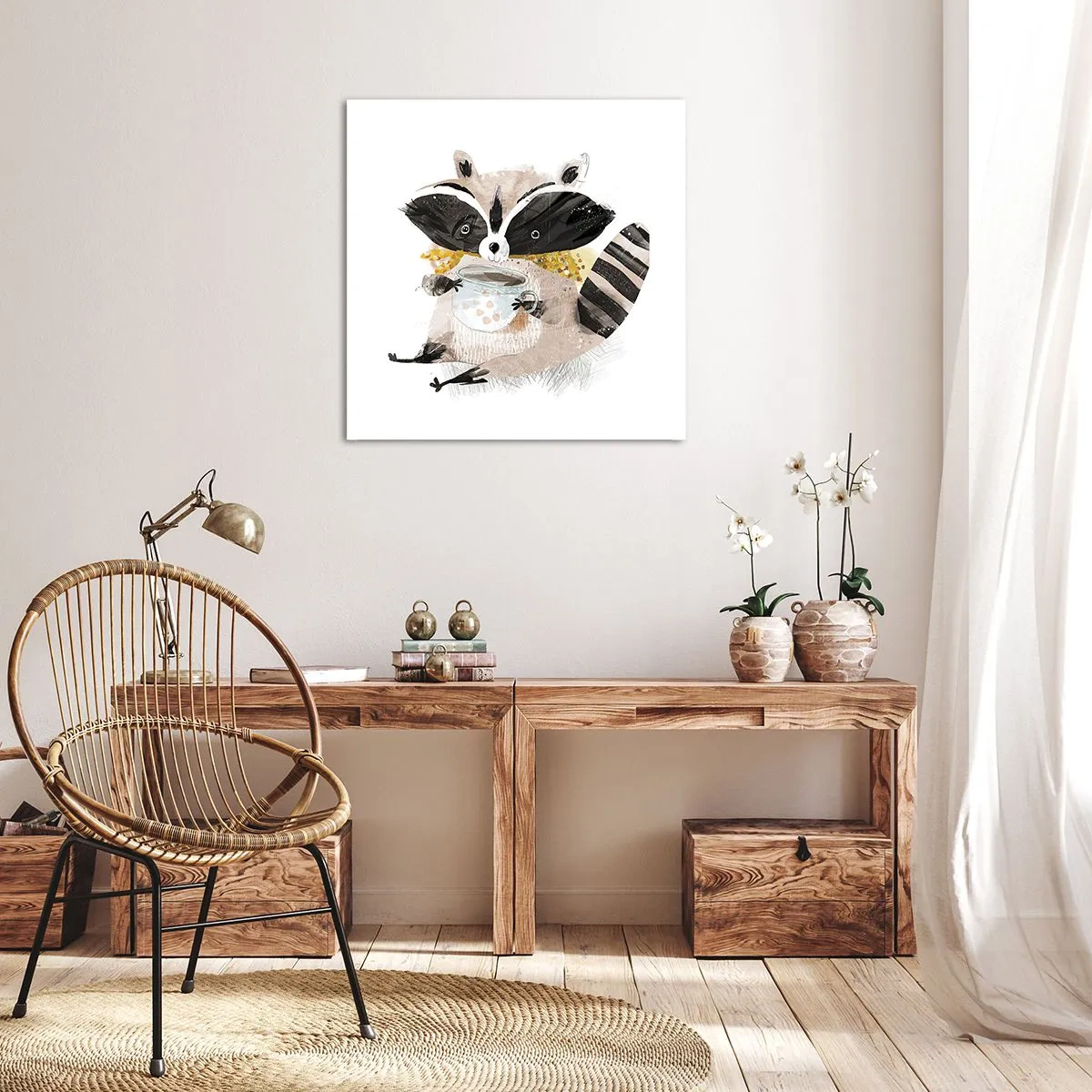 Lærredstryk - Billede på lærred - Min ven vaskebjørnen - 70x70 cm