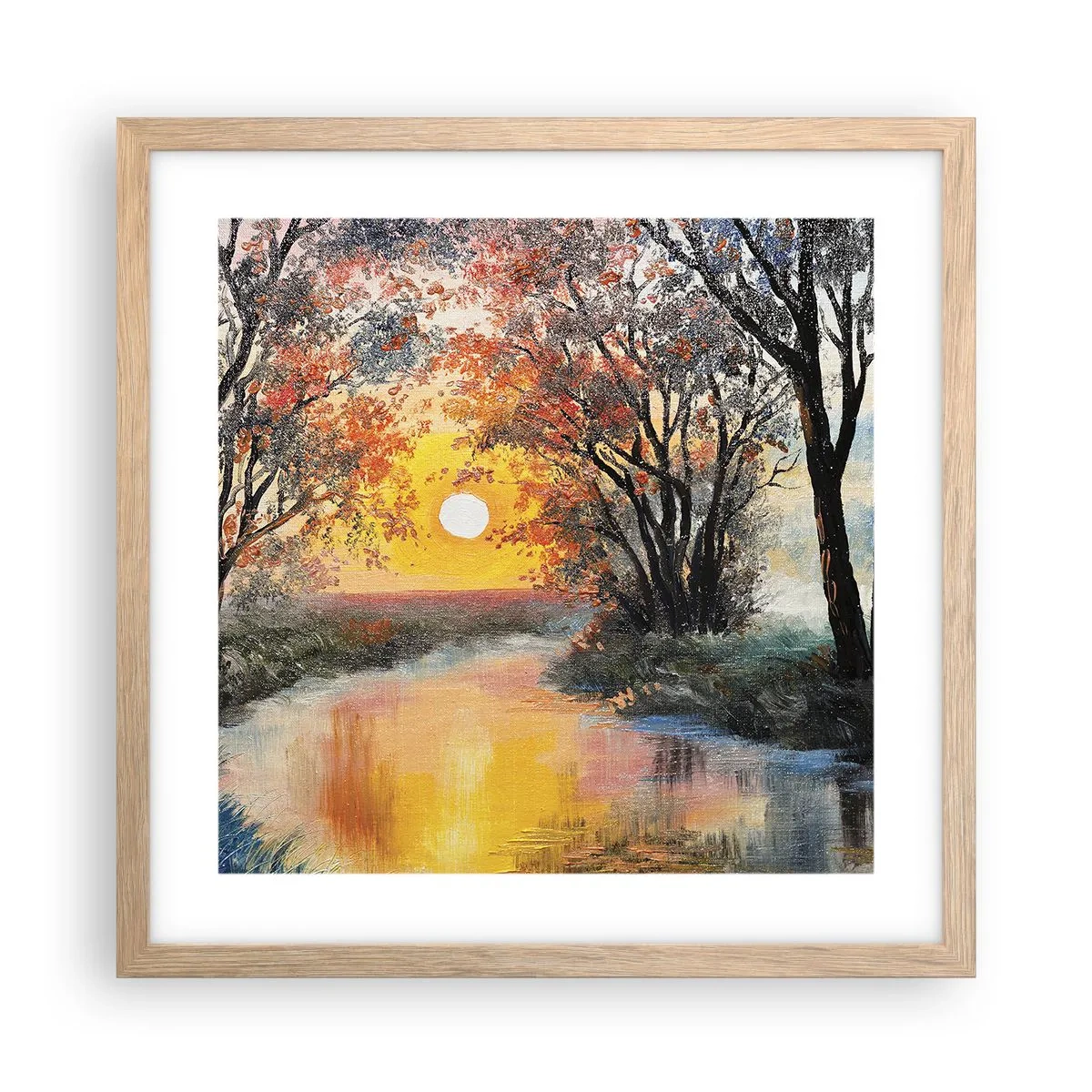 Plakat i ramme af lyst egetræ - Efterårs atmosfære - 40x40 cm