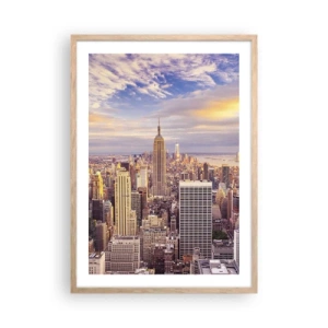 Plakat i ramme af lyst egetræ - Ræk ud efter skyerne selv - 50x70 cm