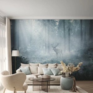 Fototapet Premium Sand - Morgenvandring rundt på godset - Landskab, Skov, Hjort - 100x70 cm