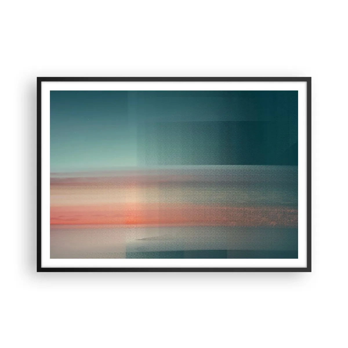 Plakat i sort ramme - Abstraktion: bølger af lys - 100x70 cm