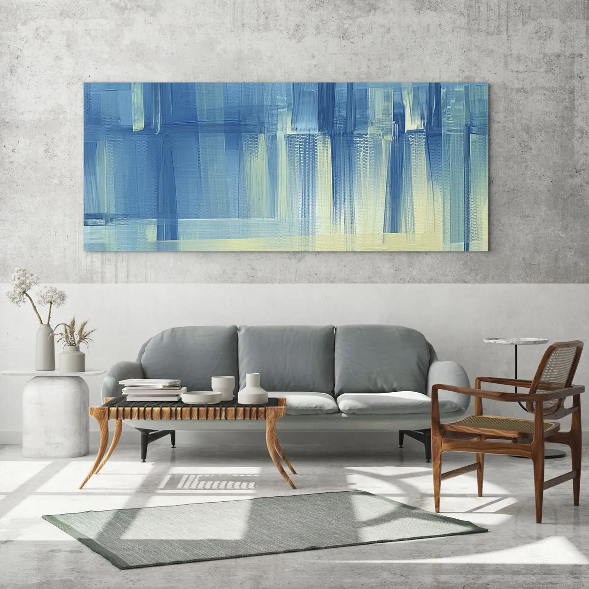 Billede på glas - Komposition i turkis - 100x40 cm