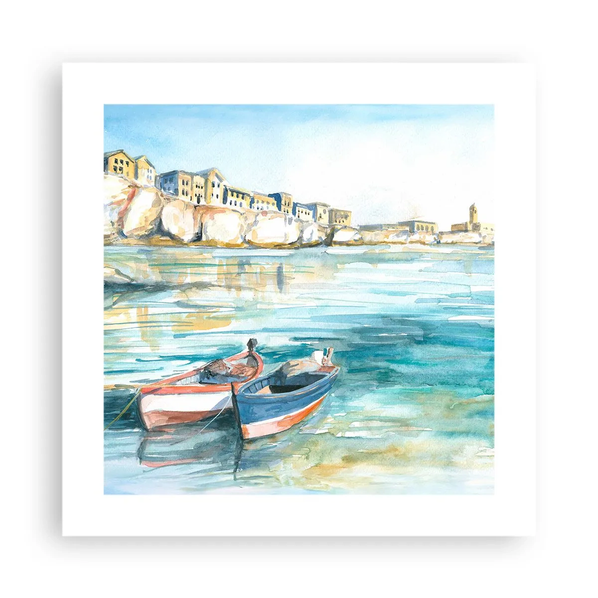 Plakat - Landskab i azurblå - 40x40 cm