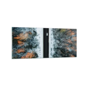 Billede på glas - Skær gennem vinterskoven - 120x50 cm