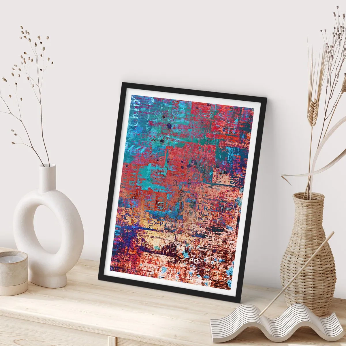 Plakat i sort ramme - Farverig abstraktion med intense nuancer af rød og blå - 50x70cm - Hukommelse og glemsel - Moderne vægdekoration til stue og soveværelse ARTTOR