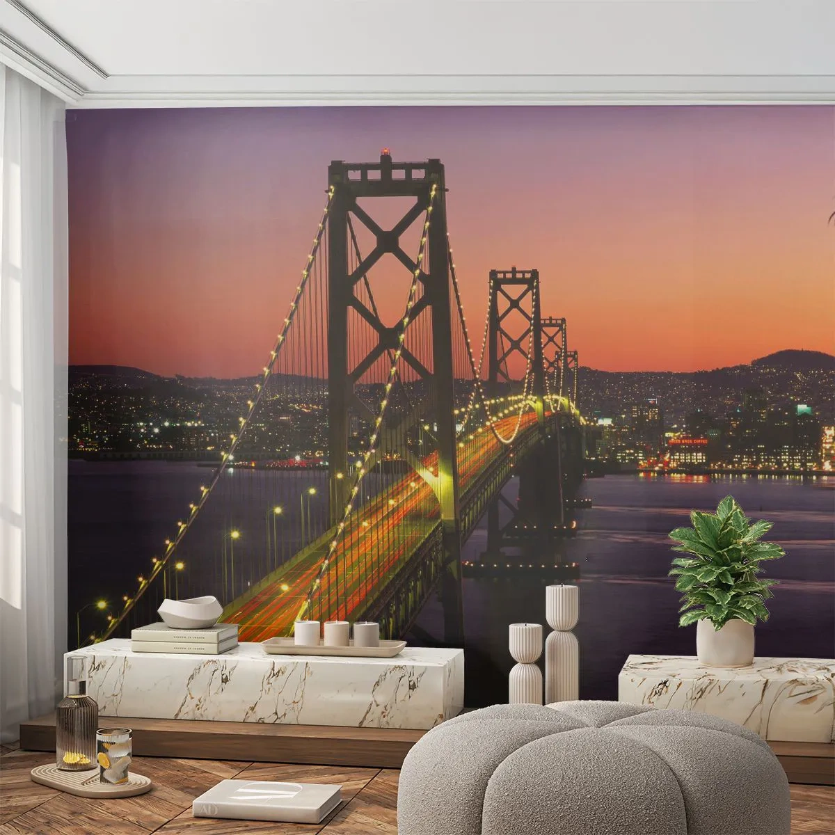 Fototapet på mål Premium Sand - En aften i lilla - Bro, San Francisco, By