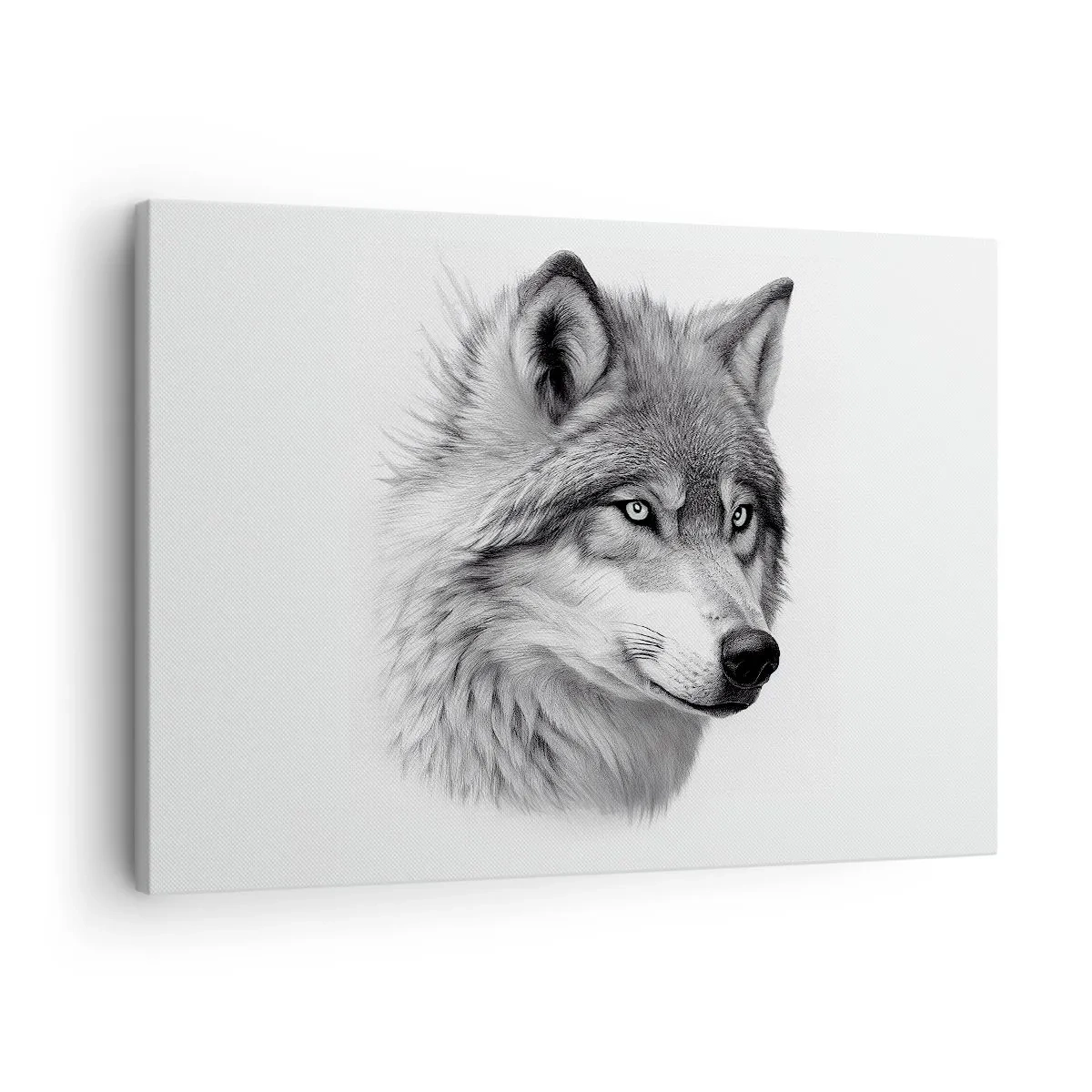 Lærredstryk - Billede på lærred - Et realistisk portræt af en ulv i grå nuancer. - 70x50cm - Alpha - uden tvivl - Moderne vægdekoration til stue og soveværelse ARTTOR