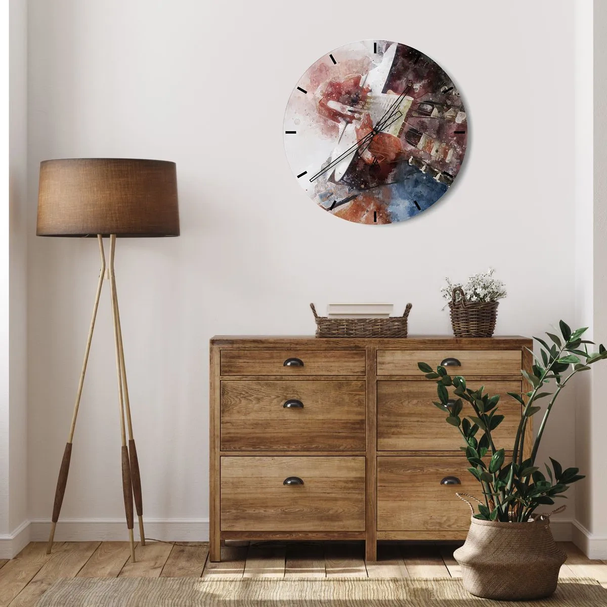 Vægur, Uret - Kunstnerisk akvarel guitarmotiv - 30x30cm - Og hvad synes du? - Moderne vægdekoration til stue, køkken og soveværelse ARTTOR