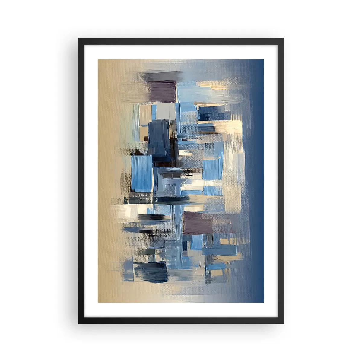 Plakat i sort ramme - Abstrakt geometrisk komposition i blå nuancer - 50x70cm - Blå konstruktion - Moderne vægdekoration til stue og soveværelse ARTTOR