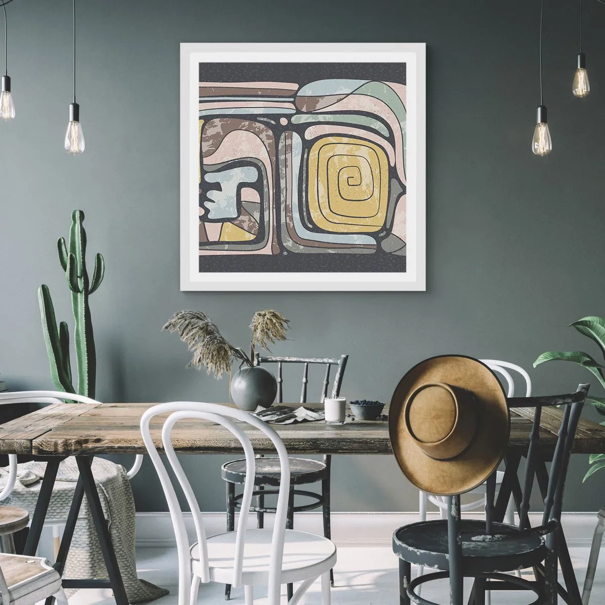 Plakat i hvid ramme - Abstraktion i en præcolumbiansk ånd - 60x60 cm