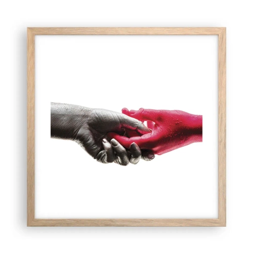 Plakat i ramme af lyst egetræ - Sammen, om end forskellige - 40x40 cm