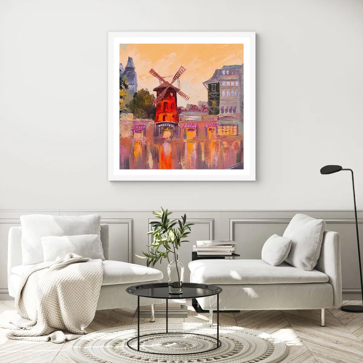 Plakat i hvid ramme - Parisiske ikoner - Moulin Rouge - 50x50 cm