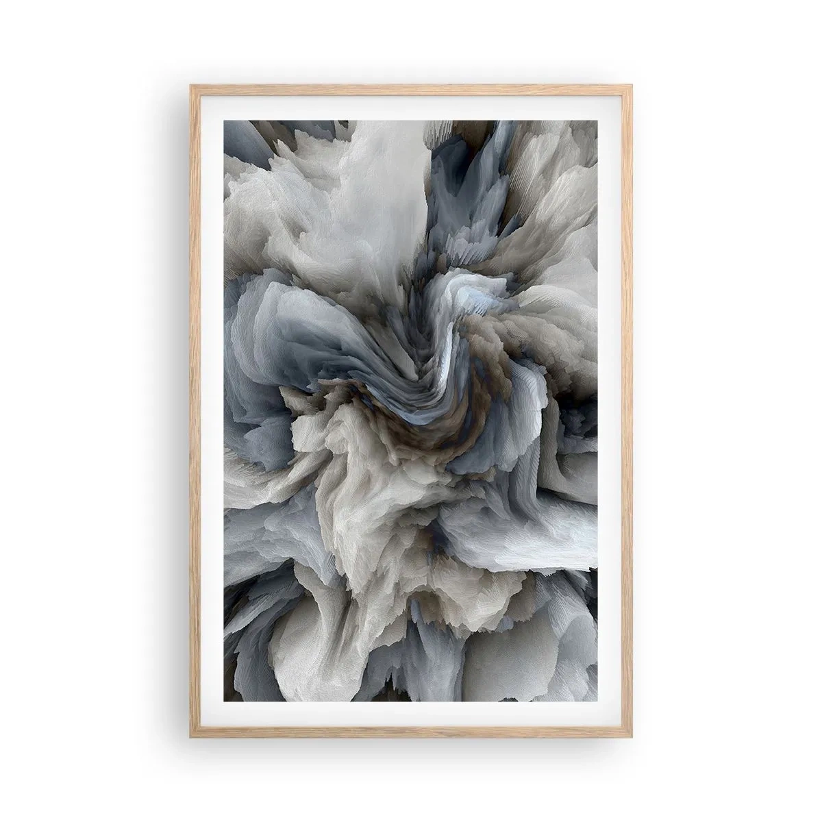 Plakat i ramme af lyst egetræ - Sten og blomst - 61x91 cm