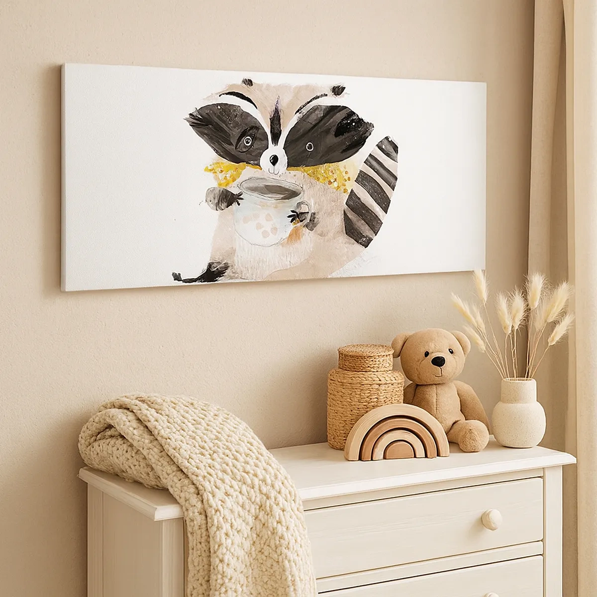 Lærredstryk - Billede på lærred - Min ven vaskebjørnen - 30x30 cm