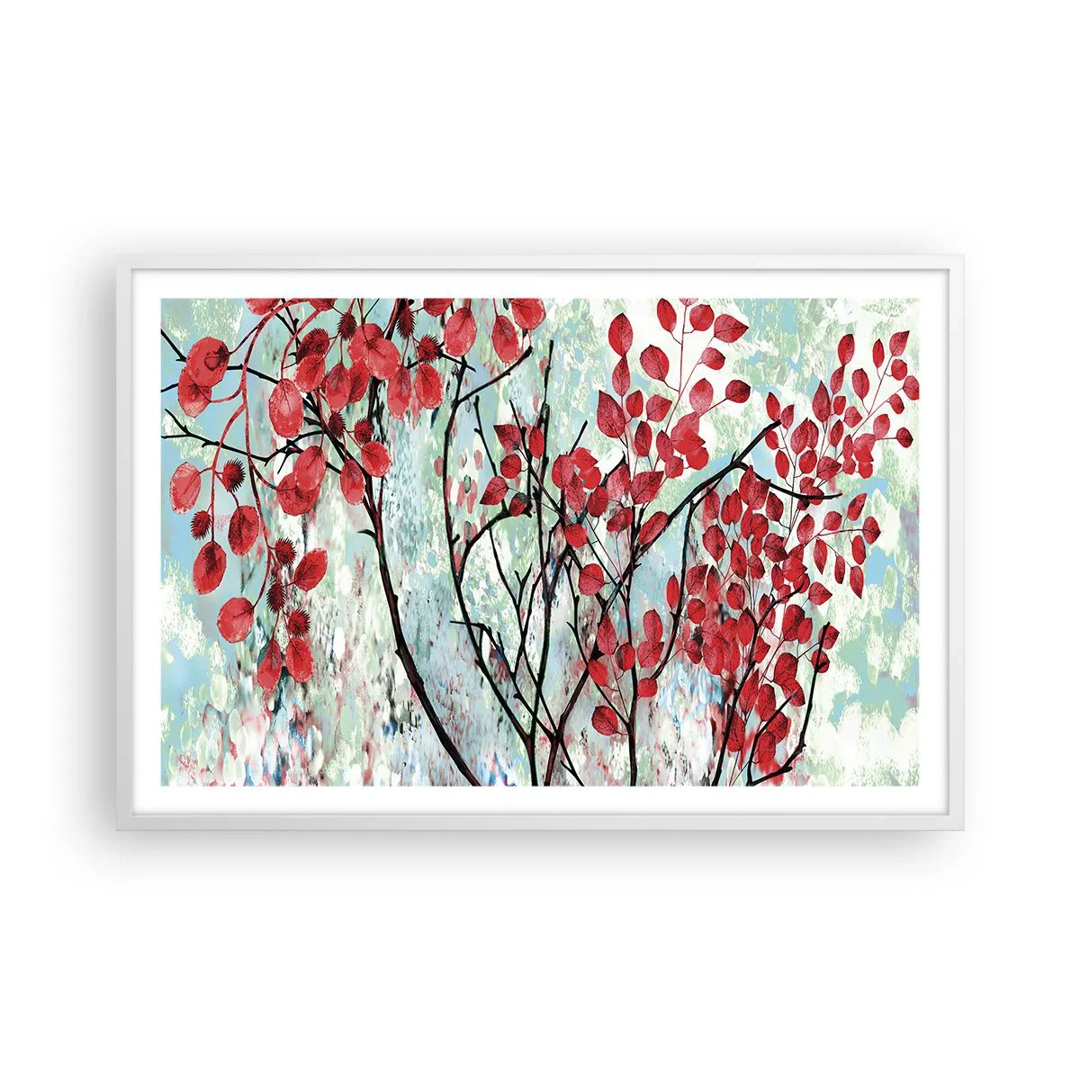 Plakat i hvid ramme - Træ i skarlagenrødt - 91x61 cm