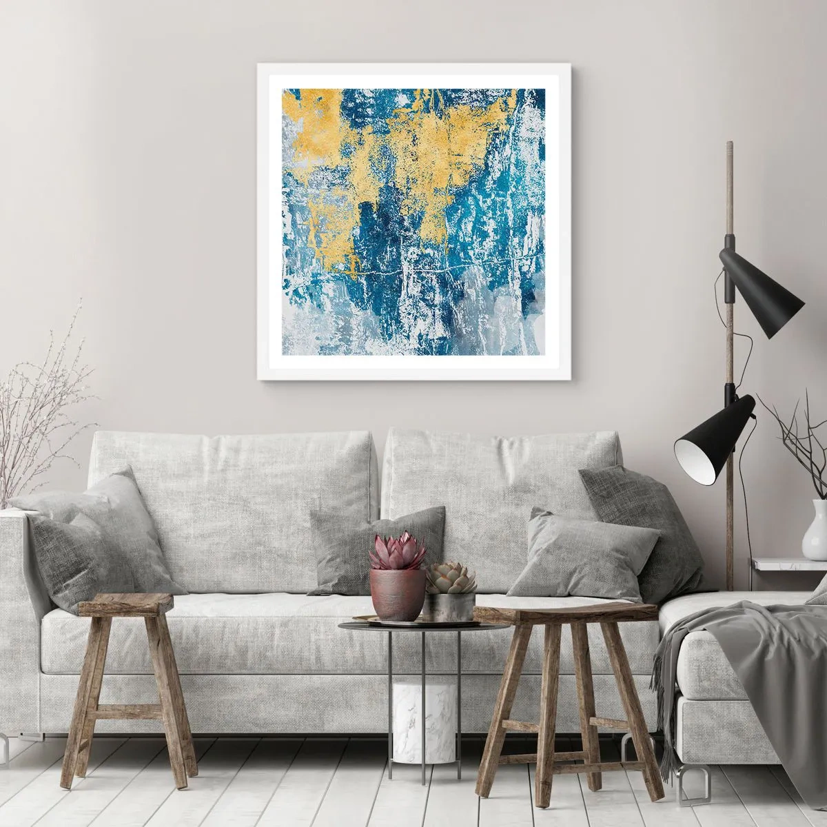 Plakat i hvid ramme - En fredfyldt abstraktion - 40x40 cm