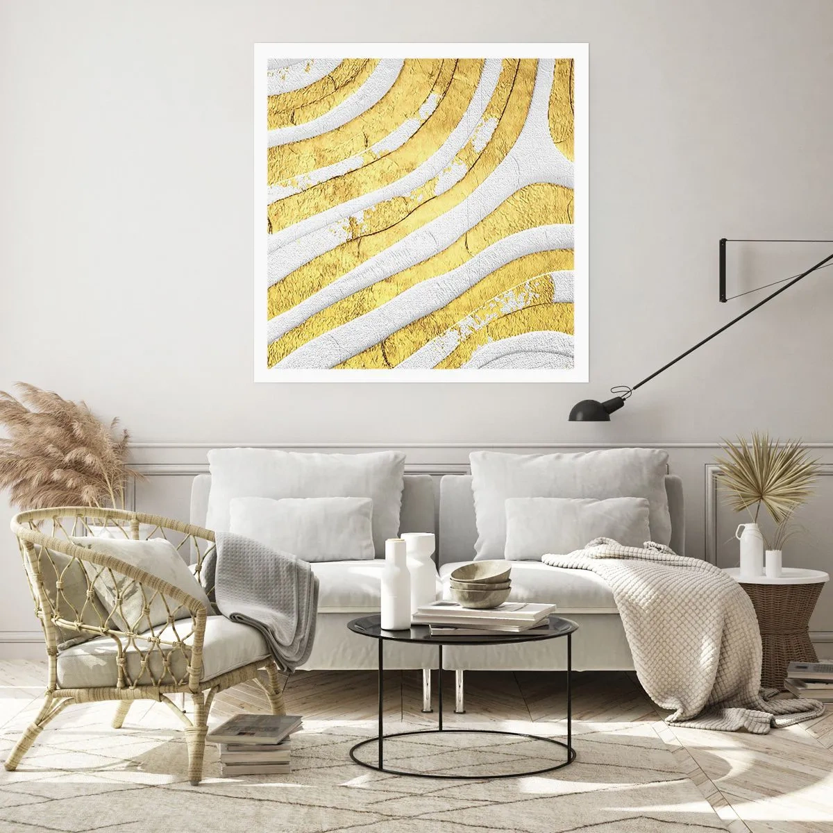 Plakat - Sammensætning i hvidt og guld - 30x30 cm