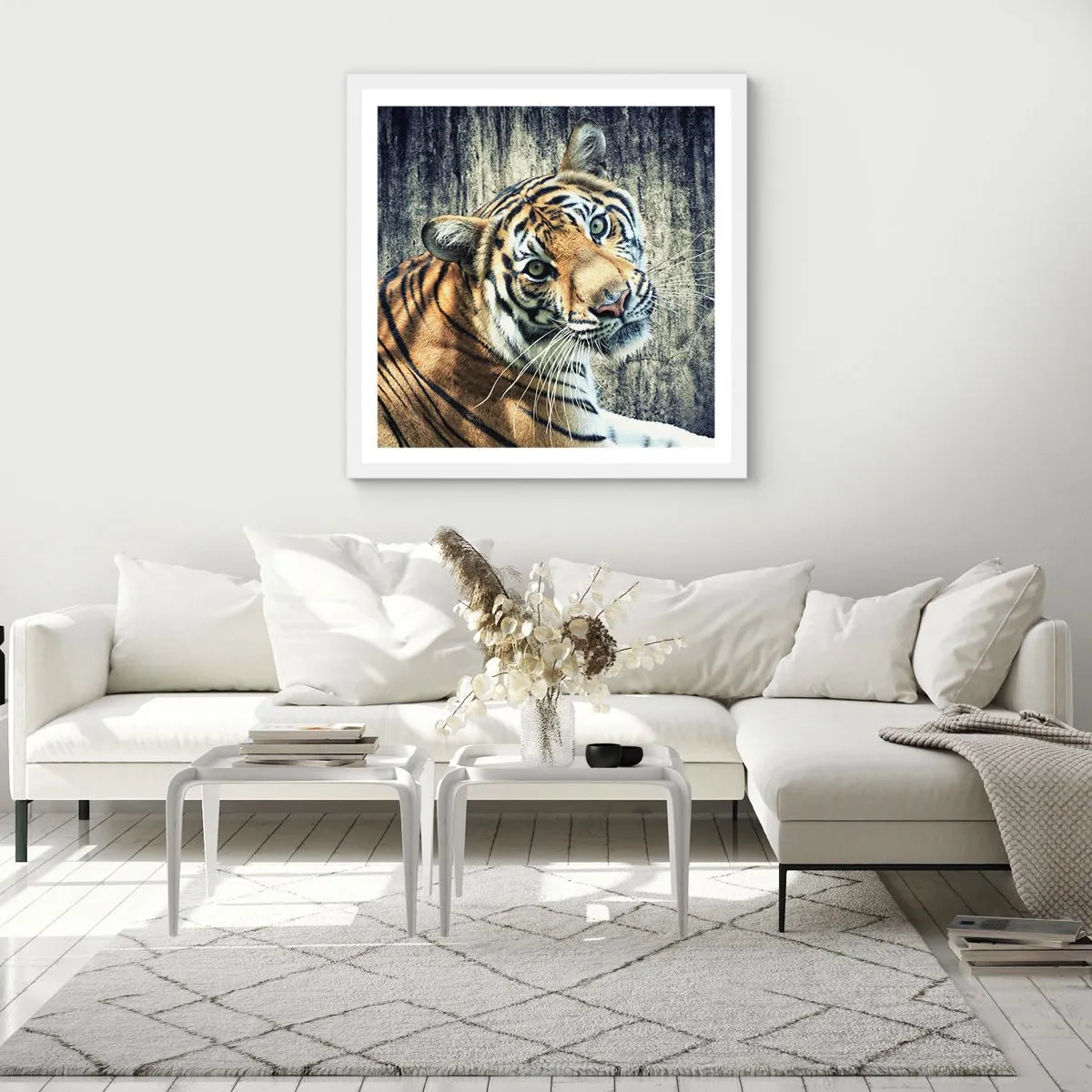 Plakat i hvid ramme - Portræt i lysstrømme - 60x60 cm