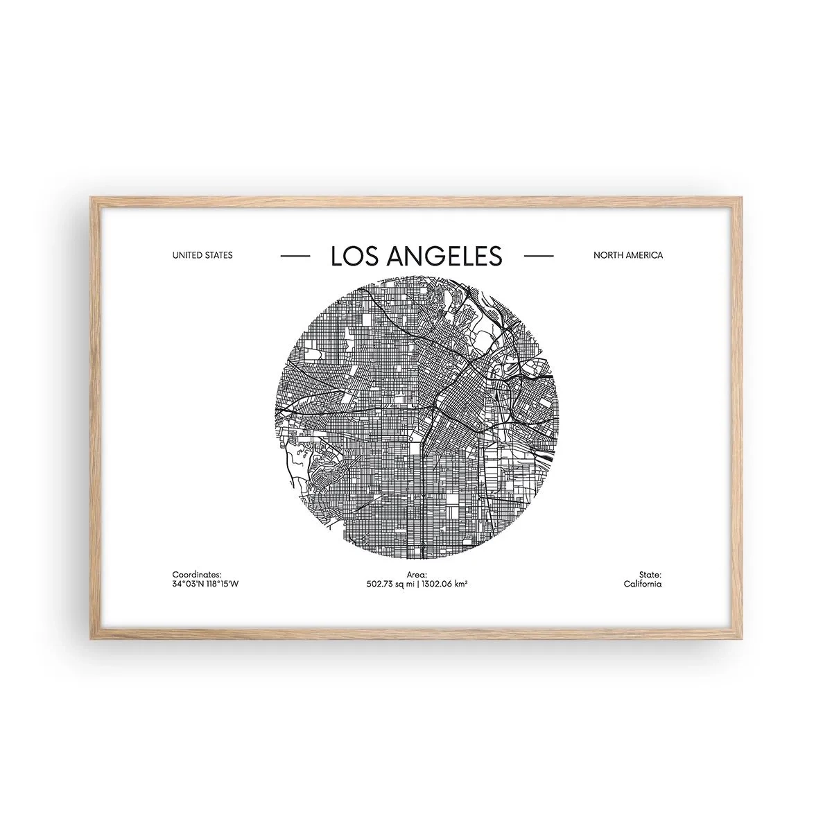 Plakat i ramme af lyst egetræ - Los Angeles' anatomi - 91x61 cm
