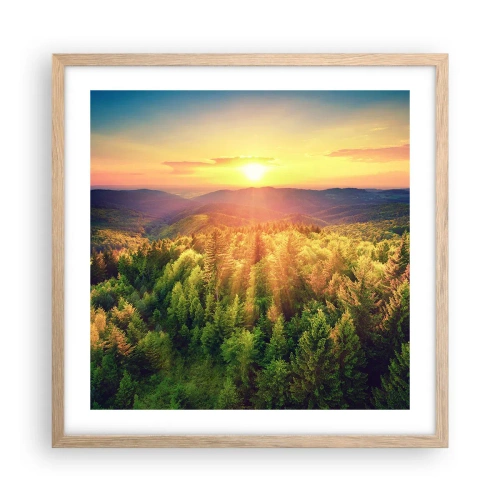 Plakat i ramme af lyst egetræ - Toppe og bjergtoppe - 50x50 cm