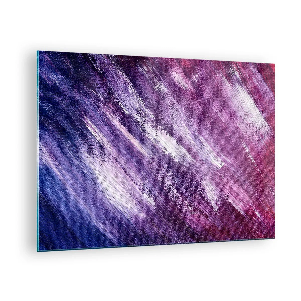 Billede på glas - Abstrakt maleri i lilla og hvide nuancer - 70x50cm - Når den solrige vind blæser - Moderne vægdekoration til stue og soveværelse ARTTOR