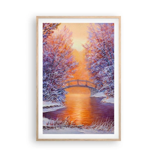 Plakat i ramme af lyst egetræ - Lad os mødes her - 61x91 cm