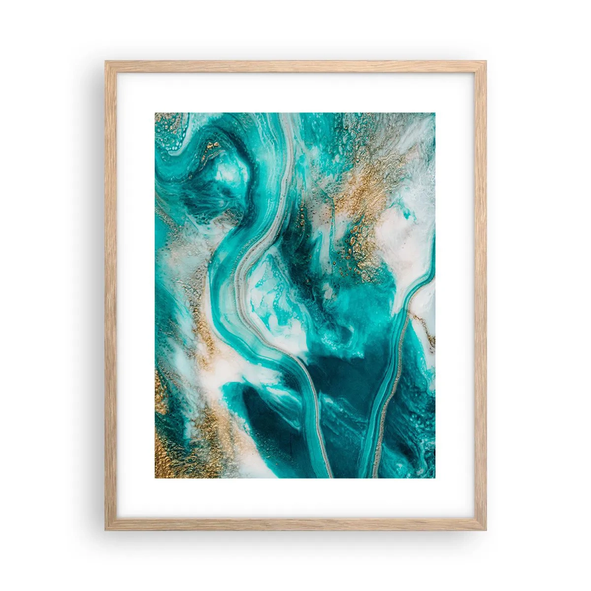 Plakat i ramme af lyst egetræ - Flod af guld - 40x50 cm