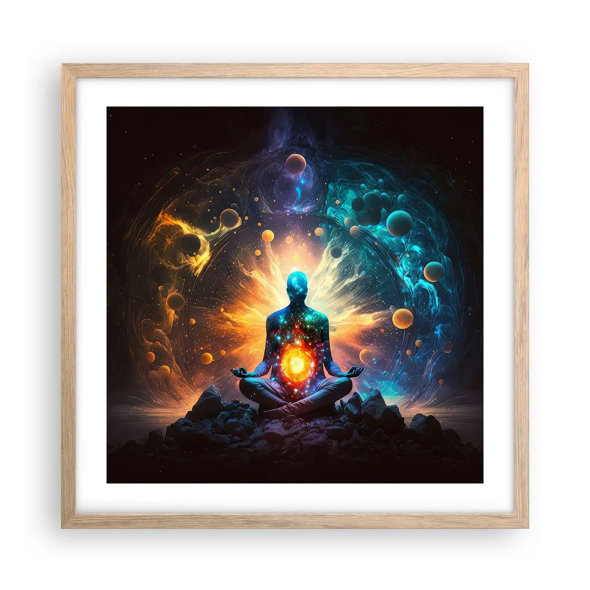Plakat i ramme af lyst egetræ - Kosmisk ro - 50x50 cm